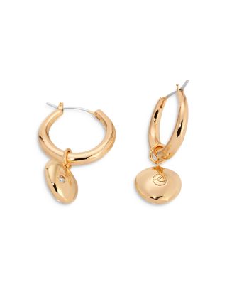 Pav&eacute; Polished Pebble Charm Huggie Hoop Earrings