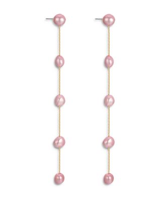 Pink Cultured Freshwater Pearl Linear Drop Earrings in 18K Gold Plated