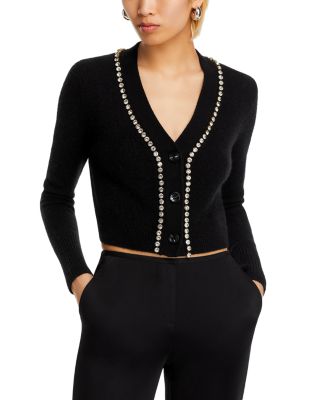 AQUA - V Neck Cardigan with Rhinestone Trim - Exclusive