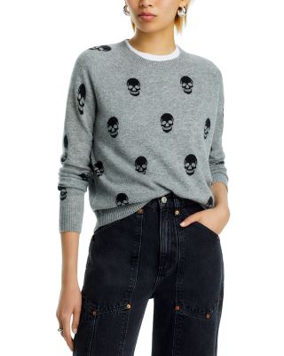 AQUA - Skull Print Crewneck Cashmere Sweater - Exclusive