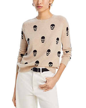 AQUA SKULL PRINT CREWNECK CASHMERE SWEATER - EXCLUSIVE