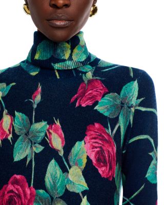 Rose Print Turtleneck Cashmere Sweater - Exclusive