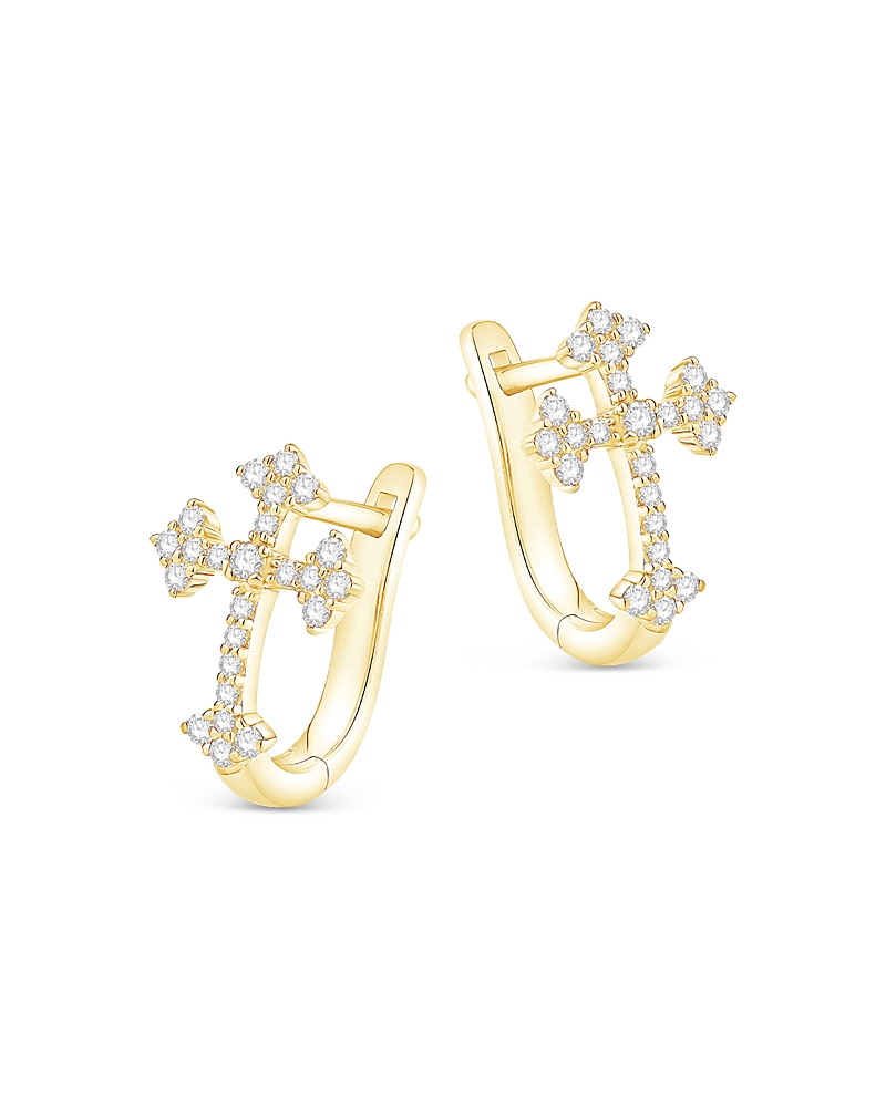 Bloomingdale's Fine Collection Diamond Cross Hoop Earrings in 14K Yellow Gold, 0.25 tcw