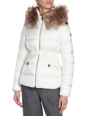 Boed Belted Down Jacket with Shearling Hood Trim