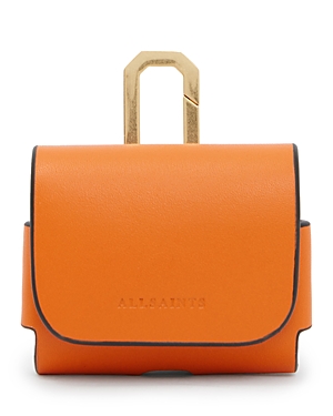 Shop Allsaints Leather Airpods Case In Pyrole Orange