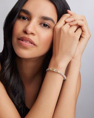 18K Yellow Gold & Sterling Silver Caviar Lux Diamond Interlocking Loop Caviar Bead Clip Bracelet - Exclusive