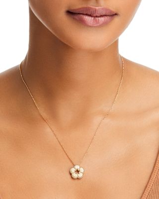 18K Yellow Gold Daisy Diamond Flower Pendant Necklace, 16-18" - Exclusive