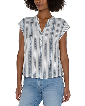 Liverpool Los Angeles Stripe Linen Blend Top In Novelty Cream Stripe