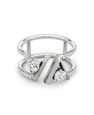 VRAI - V Double Row Pav&eacute; Band in 14K White Gold, .72ctw Round Brilliant Lab Grown Diamonds