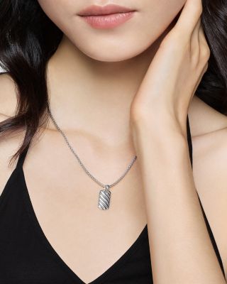 Sterling Silver Sculptured Cable Rectangular Dog Tag Enhancer Pendant