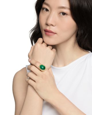 Albion&reg; Oval Ring in 18K Yellow Gold with Malachite and Diamonds, 21mm