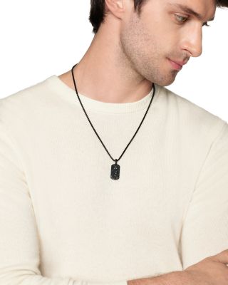 Men's Chevron Tag in Black Titanium with Sterling Silver and Black Diamonds, 27mm