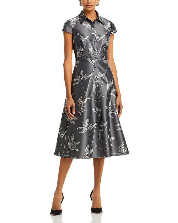 Aidan By Aidan Mattox Women's Satin Floral Print Midi Dress White Size 6