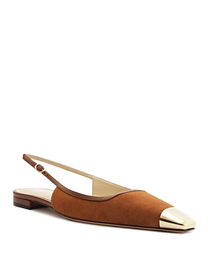 Alexandre Birman Olivia Cap Toe Slingback Flat In Espresso/light Gold