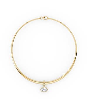 Collar Necklace with Bezel Drop Pendant in 14K Gold, 3.75ctw Oval Lab Grown Diamond, 16.5