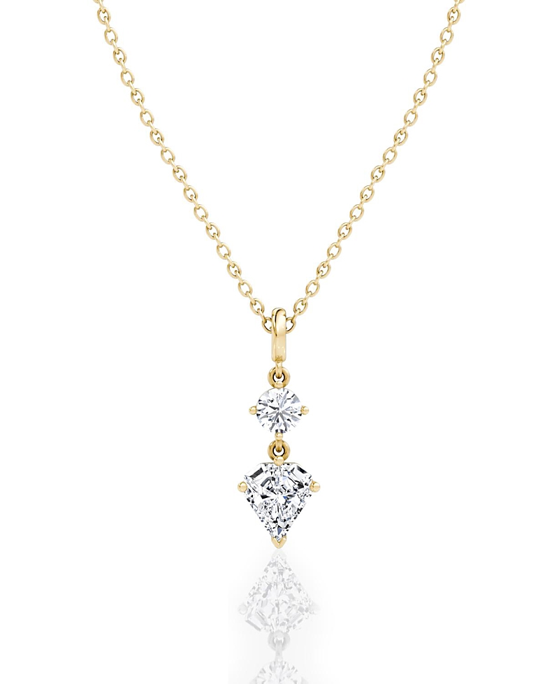 Vrai Duo Shield Drop Pendant in 14K Yellow Gold, 1.0ctw Round Brilliant & Shield Lab Grown Diamonds, 18-20"