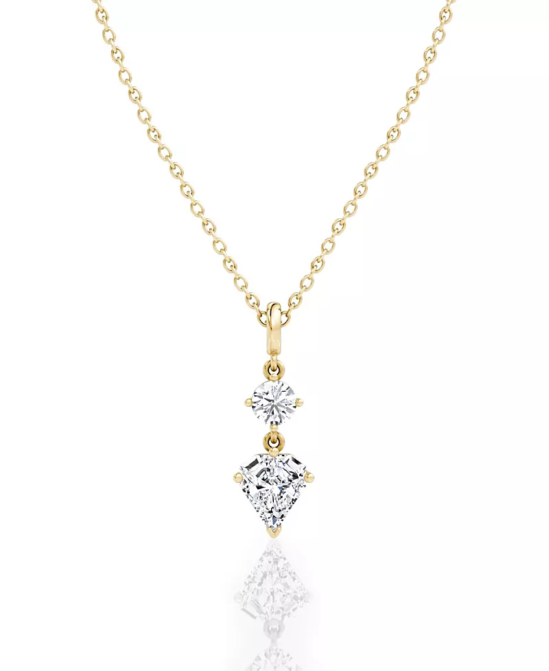 Vrai Duo Shield Drop Pendant in 14K Yellow Gold, 1.0ctw Round Brilliant & Shield Lab Grown Diamonds, 18-20"