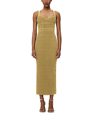 Herve Leger Textured Lurex Sweetheart Gown In Met Gold
