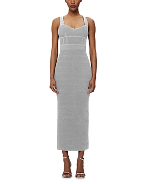 Herve Leger Textured Lurex Sweetheart Gown In Met Silver