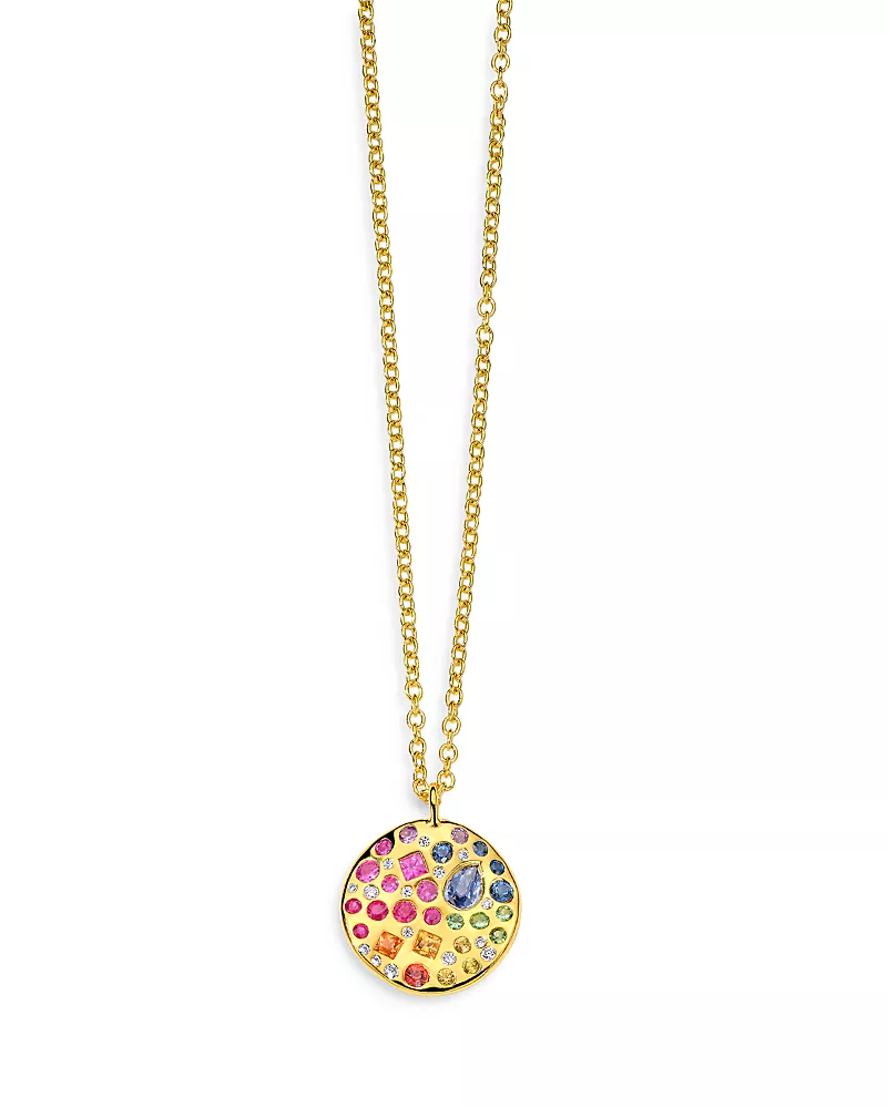 Ippolita 18K Rock Candy Rainbow Sapphire, Tsavorite & Diamond Wavy Disc Pendant Necklace, 18-20 - Exclusive