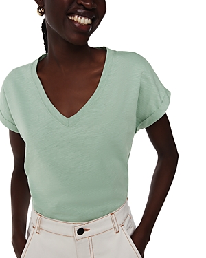 Whistles Willa V Neck Cap Sleeve Tee In Green