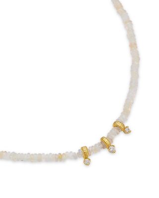 14K Yellow Gold Fire Opal Rondelle Bead Necklace with Diamonds, 0.11 tcw