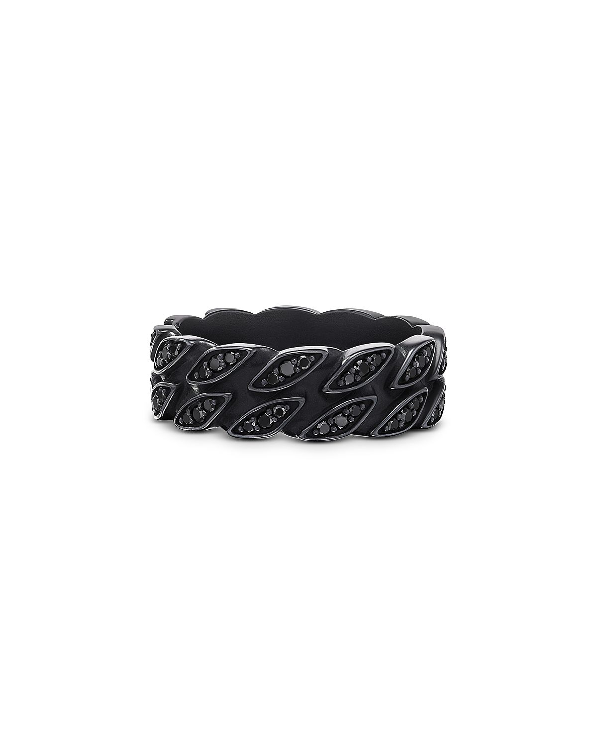 David Yurman Men's Black Titanium Chain Black Diamond Pave Curb Link Ring
