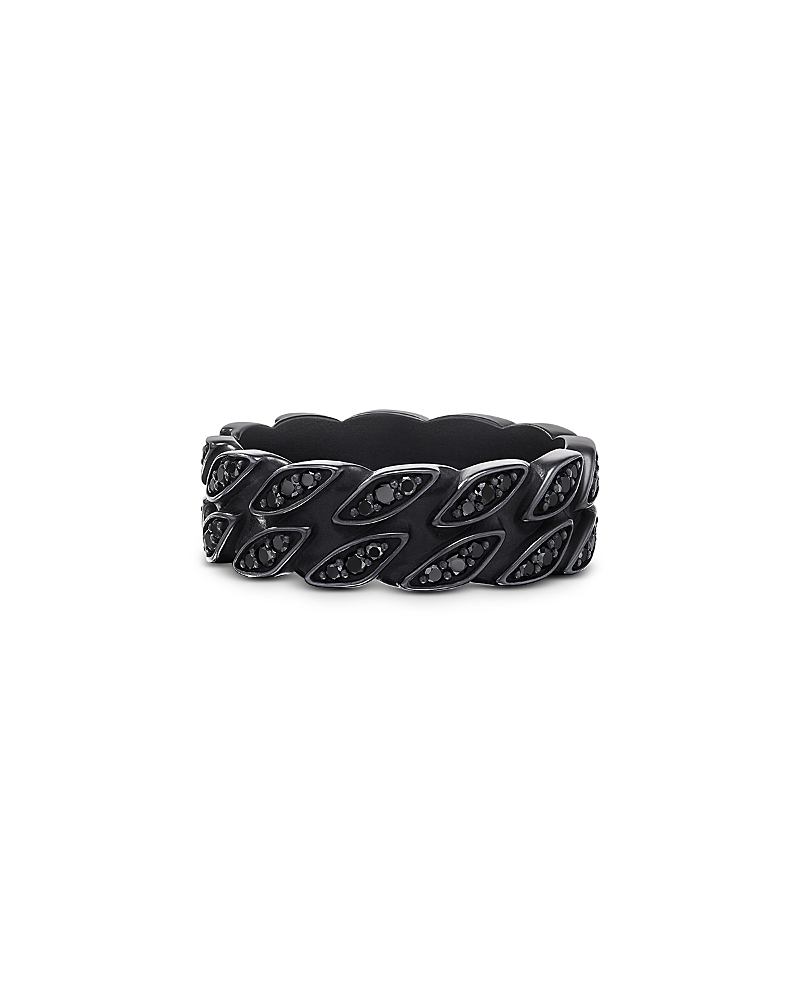 David Yurman Men's Black Titanium Chain Black Diamond Pave Curb Link Ring