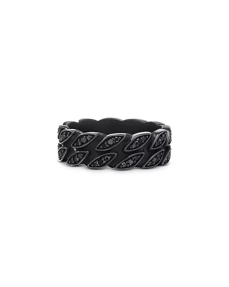 David Yurman Men's Black Titanium Chain Black Diamond Pave Curb Link Ring