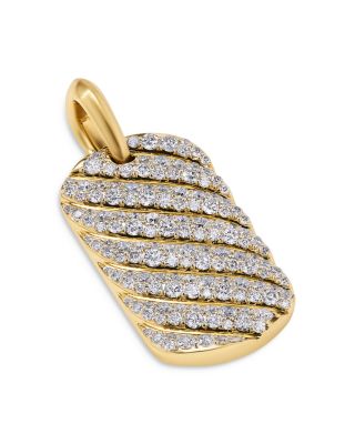 David Yurman Men's 18K Yellow Gold Sculptured Cable Diamond Pave Dog Tag Pendant