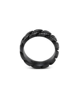 Men's Black Titanium Chain Black Diamond Pav&eacute; Curb Link Ring