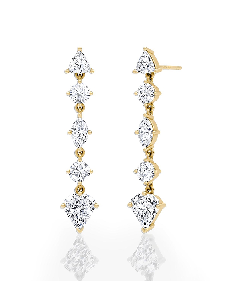 Vrai Mixed Shape Pave Dangle Earrings With Shield Drop In 14k White Gold, 3.0ctw Lab Grown Diamonds In K Yellow Gold