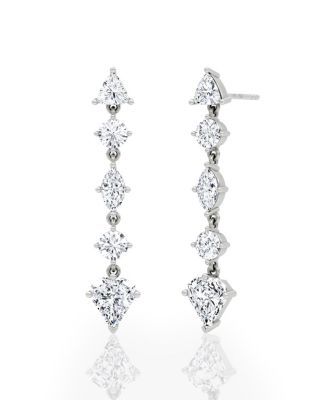 VRAI - Mixed Shape Pave Dangle Earrings with Shield Drop in 14K White Gold, 3.0ctw Lab Grown Diamonds