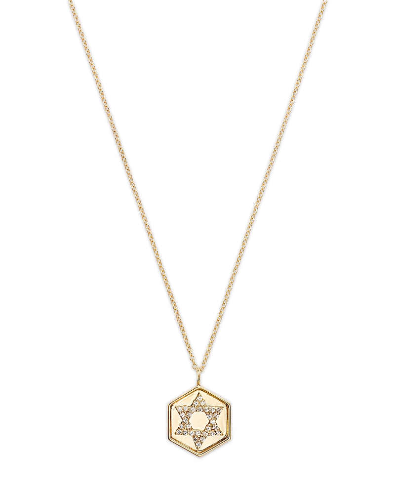 Moon & Meadow 14k Yellow Gold White Topaz Star Of David Disc Pendant Necklace, 16-18 In White/gold