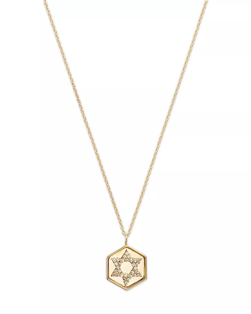Moon & Meadow 14K Yellow Gold White Topaz Star of David Disc Pendant Necklace, 16