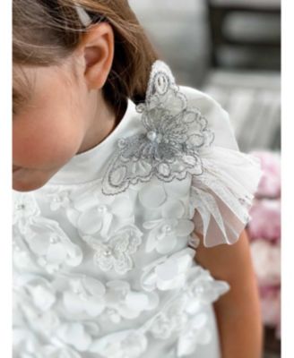  Girls' Butterfly White Satin Ceremony Dress - Baby, Little Kid, Big Kid