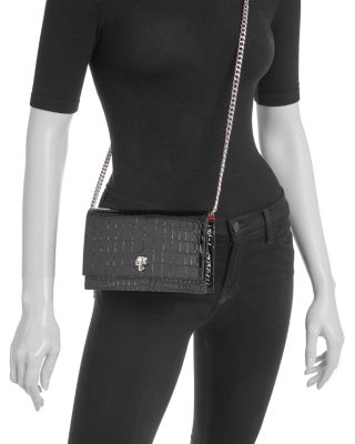 Skull Mini Croc Embossed Leather Crossbody Bag