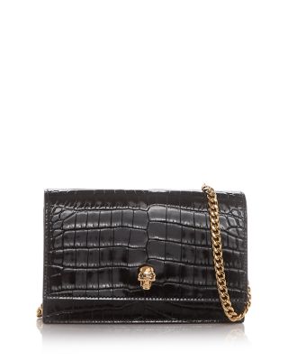 Skull Mini Croc Embossed Leather Crossbody