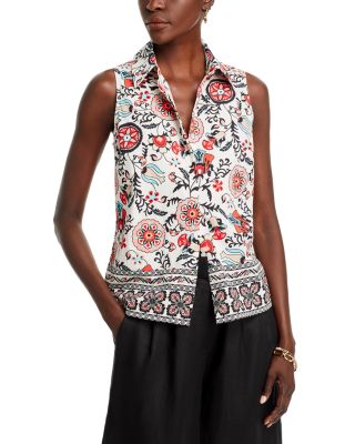 T Tahari Printed Button Down Blouse