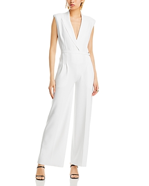 Norma Kamali Plunge Neck Slim Fit Stretch Jumpsuit In White