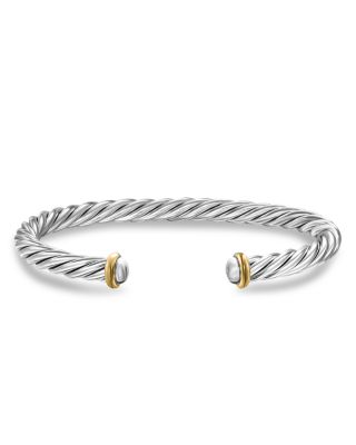 Men&#39;s Cable Cuff Bracelet in Sterling Silver with 14K Yellow Gold, 6mm