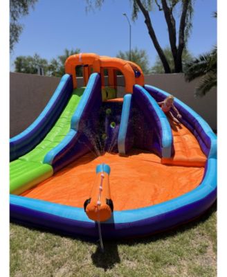 Double Slide Water Park with Climbing Wall & Water Cannon - Ages 5-12