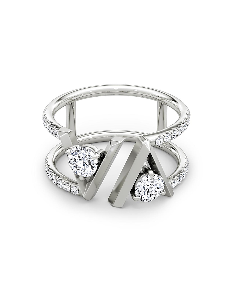 Vrai V Double Row Pave Band in 14K White Gold, .72ctw Round Brilliant Lab Grown Diamonds
