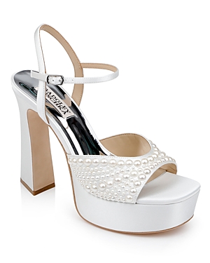 Shop Badgley Mischka Women's Bryleigh Embellished Platform Sandals In White Satin