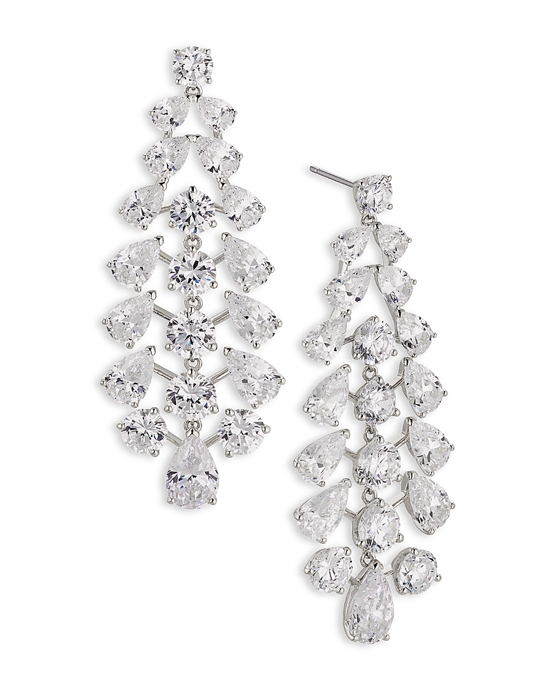 Nadri Halle Cubic Zirconia Statement Earrings in Rhodium Plated