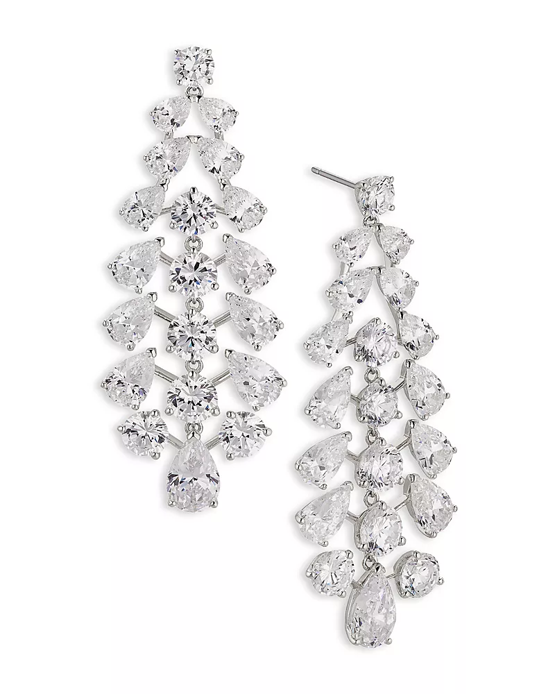 Nadri Halle Cubic Zirconia Statement Earrings in Rhodium Plated