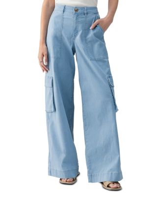 Sanctuary Sunset Denim Cargo Pants in Pale Blue