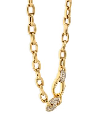 18K Yellow Gold Link Diamond Pave Station Necklace, 17" - Exclusive