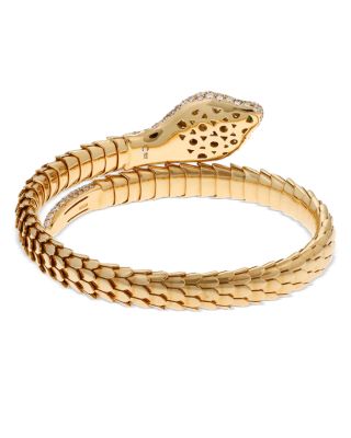 18K Yellow Gold Serpent Diamond & Emerald Bangle Bracelet - Exclusive