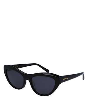 Shop Ferragamo Classic Logo Cat Eye Sunglasses, 55mm In Black/gray Solid